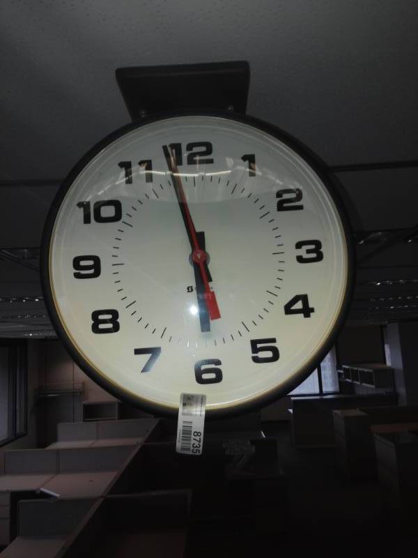lot 8735 image: Ceiling Mounted Double Sided Clock