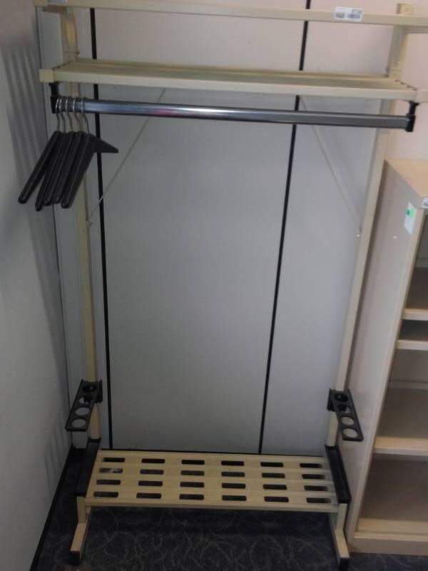 lot 8738 image: Metal Coat Rack with 2 Upper Shelves