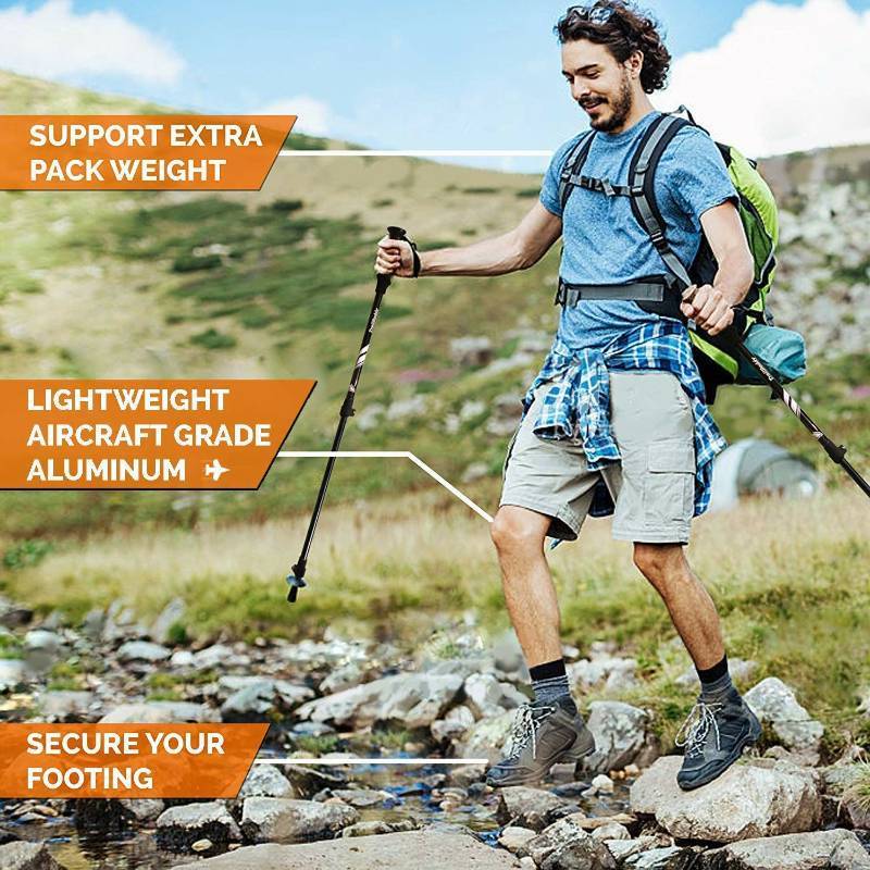 lot 16125 image: TrailBuddy Trekking Poles - 2-pc Pack Adjustable Hiking or Walking Sticks - Strong, Lightweight Aluminum 7075 - Quick Adjust Flip-Lock - Cork Grip, Padded Strap