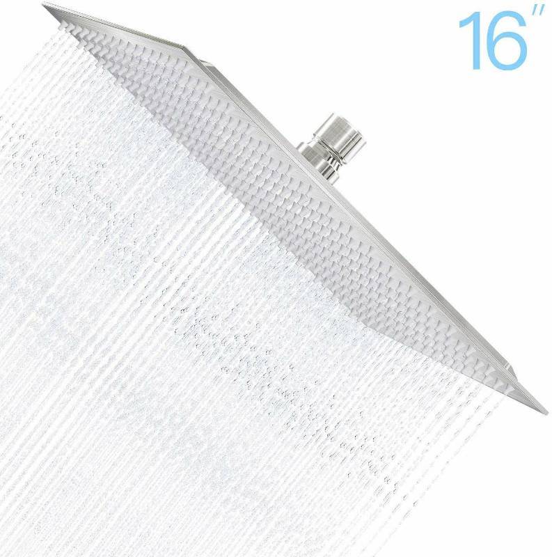 lot 16131 image: Derpras 16 Inch Square Rain Shower Head, 304 Stainless Steel, Ultra Thin High Pressure Bathroom Rainfall Showerhead (Brushed Nickel) (324 Jets)