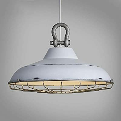 lot 16132 image: SUSUO 18  Wide Barn Pendant Light Fixtures Retro Rustic Warehouse Shade Hanging Ceiling Lighting with Wire Cage,White