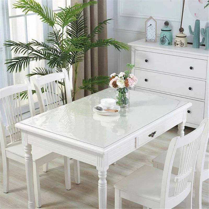 lot 16138 image: OstepDecor Custom 1.5mm Thick Crystal Clear Table Protector for Dining Room Table - 78 x 36 Inch Kitchen Wood Grain Vinyl Transparent Table Cover Plastic Protective Table Pad
