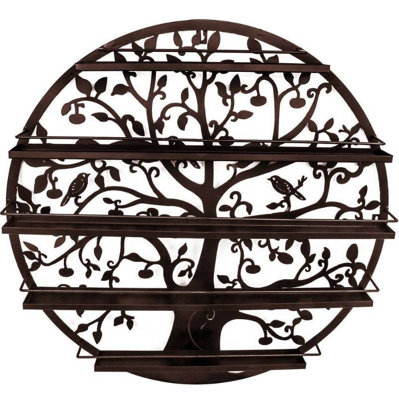 lot 16143 image: Sorbus Wall Mounted 5-Tier Nail Polish Rack Holder, Tree Silhouette Round Metal Salon Wall Art Display, Bronze