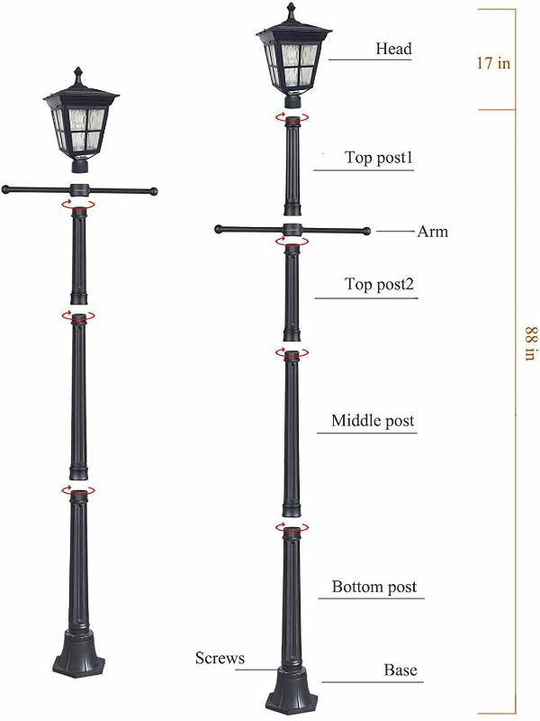lot 16149 image: Kemeco ST4311BAH 6 LED Cast Aluminum Solar Lamp Post Light with Arm for Outdoor Landscape Pathway Street Patio Garden Yard