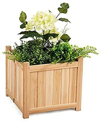 lot 16155 image: Giantex Portable Flower Planter Box Raised Folding Vegetable Patio Lawn Garden Backyard Elevated Outdoor Wood Planter Boxes, 15  Lx15 Wx14 H (Natural Square)