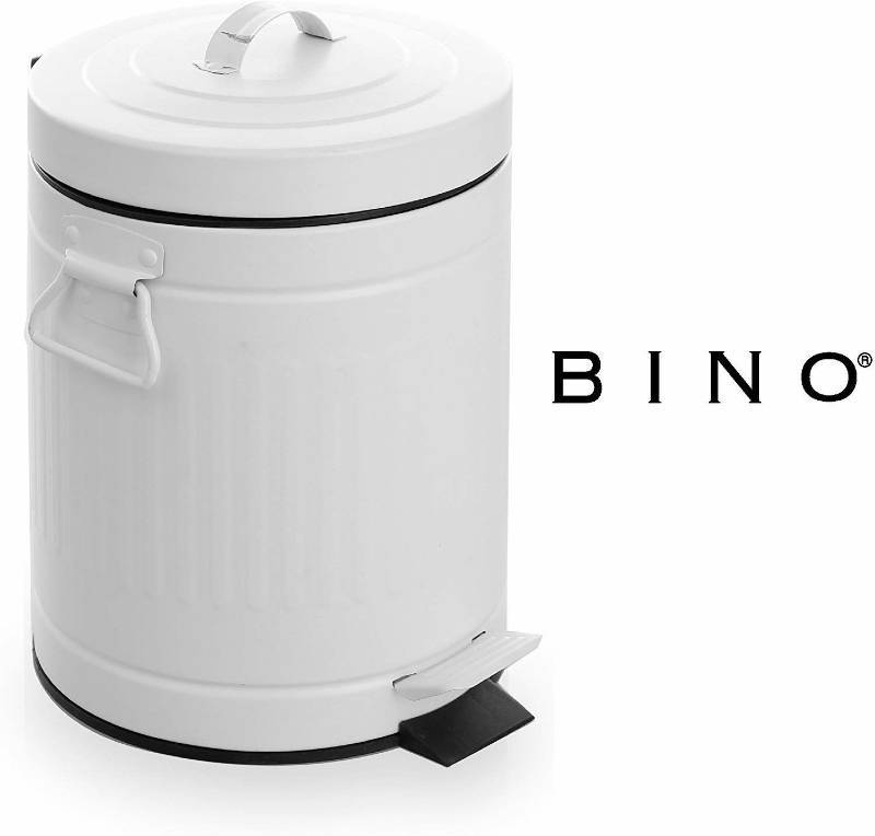 lot 16158 image: BINO Stainless Steel 1.3 Gallon  5 Liter Round Oscar Step Trash Can, Matte White