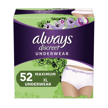 lot 16172 image: Always Discreet Incontinence Underwear for Women, Maximum, XL, 52 Ct