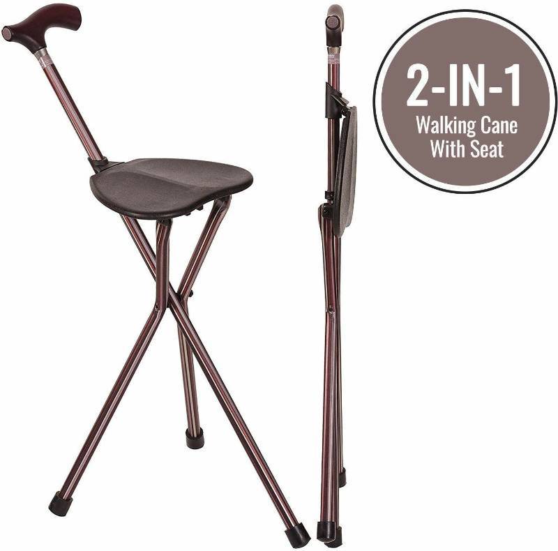 lot 16176 image: Walking Stick Chair Combo, Folding Walking Cane, Switch Sticks Lightweight Adjustable Medical Foldable Cane with Seat, Kensington