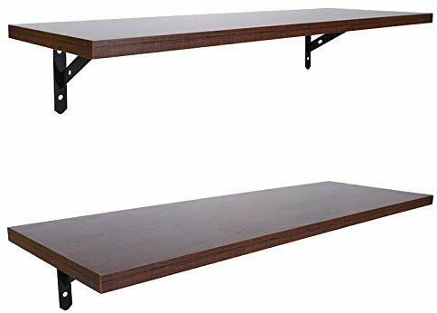 lot 16187 image: AUXLEY Wood Wall Floating Rustic Storage Bookshelf Mount Shelves Set for Bathroom, Kitchen, Bedroom, Walnut Brown