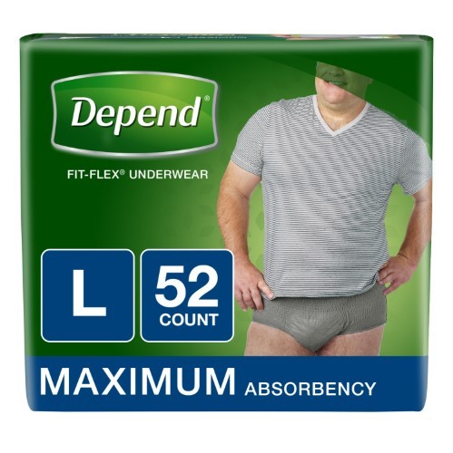 lot 16194 image: Depend FIT-FLEX Incontinence Underwear for Men, Maximum Absorbency, L, Gray 52 ct