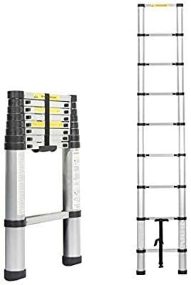 lot 16207 image: Soges 8.5ft Telescoping Extension Ladder, Aluminum Extendable Telescopic Ladder with Spring Loaded Locking Mechanism Non-Slip Ribbing 330 Pound Capacity EN131 Certified, KS-JF-002-1