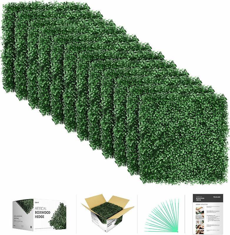 lot 16212 image: flybold Artificial Boxwood Panels Topiary Hedge Plant UV Protected Privacy Screen Outdoor Indoor Use Garden Fence Backyard Home Decor Greenery Walls Pack of 12 Pieces 20  x 20  inch�