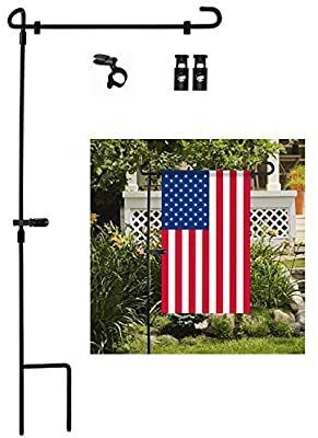 lot 16214 image: Garden Flag Stand, Premium Garden Flag Pole Holder Metal Powder-Coated Weather-Proof Paint with one Tiger Anti-Wind Clip and Two Anti-Wind Spring Stoppers Without Flag