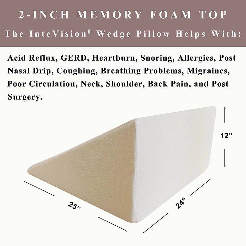 Intevision Foam Bed Wedge Pillow 25 X 24 X 12 Memory Foam Top