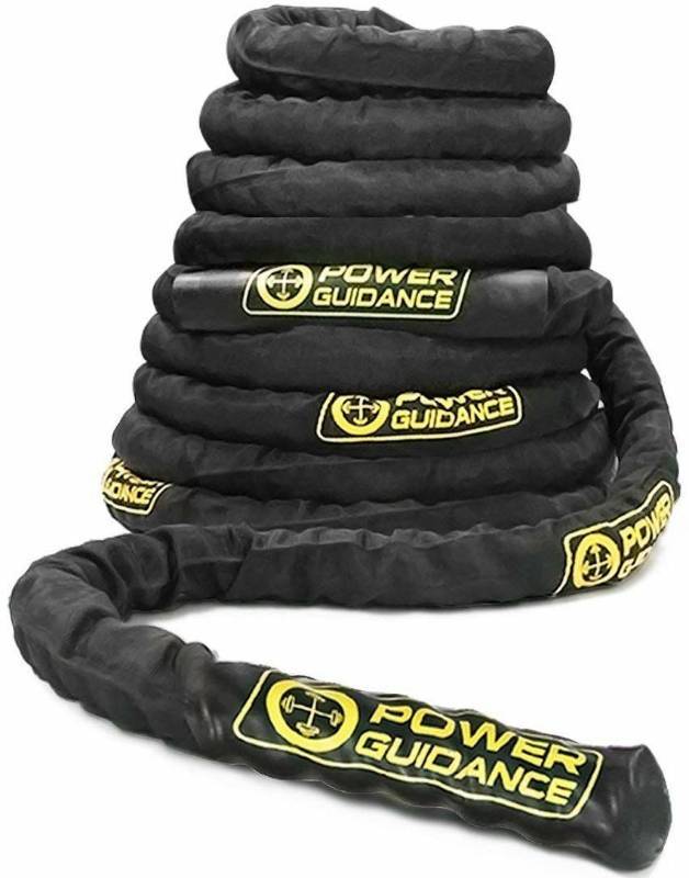 lot 16239 image: POWER GUIDANCE Battle Rope, 1.52 Inch Diameter Poly Dacron 30, 40, 50Ft Length Exercise Equipment for Home Gym & Outdoor Workout