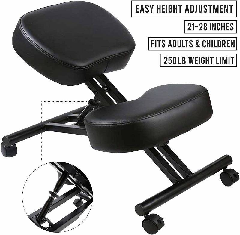 lot 16240 image: Ergonomic Kneeling Chair Home Office Chairs Thick Cushion Pad Flexible Seating Rolling Adjustable Work Desk Stool Improve Posture Now & Neck Pain - Comfortable Knees and Straight Back