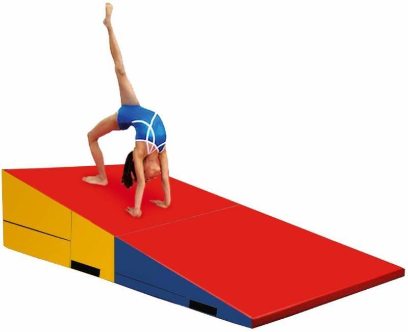 lot 16242 image: gymmatsdirect Folding Gymnastics Incline Mat Large Cheese Wedge Ramp Skill Shape Triangle Tumbling Mats for Kids Play Home Exercise Aerobics