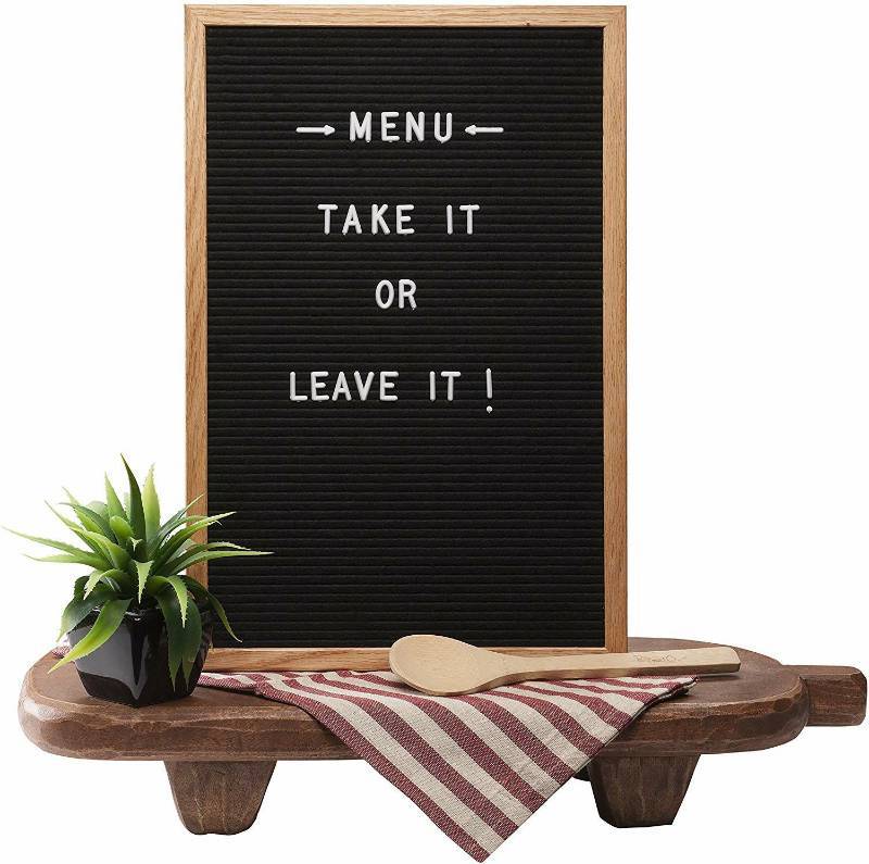 lot 16256 image: Black Felt Letter Board with 310 White Letters Number and Punctuation, Premium Solid Oak Frame Changeable Signs Letters Display Any Message, 12 x 18 Inches