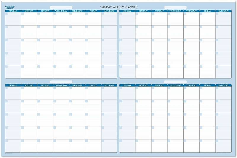 lot 16269 image: Sky Blue 120-Day 4-Month Dry and Wet Erasable Wall Calendar 38 in. Tall X 58 in. Wide