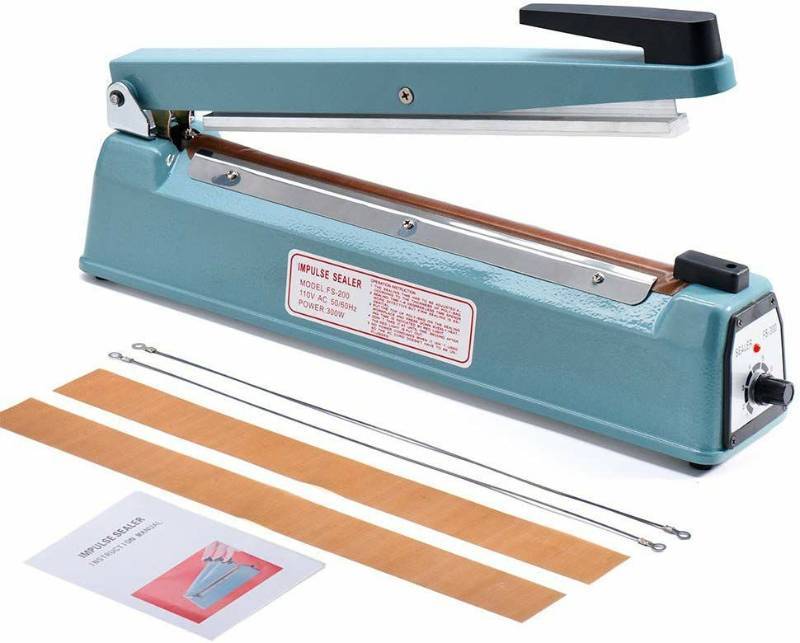 lot 16279 image: Metronic 16inch400mm Manual Impulse Manual Hand Sealer Heat Sealing Machine Poly Tubing Plastic Bag with 2 Replacement Kit Blue