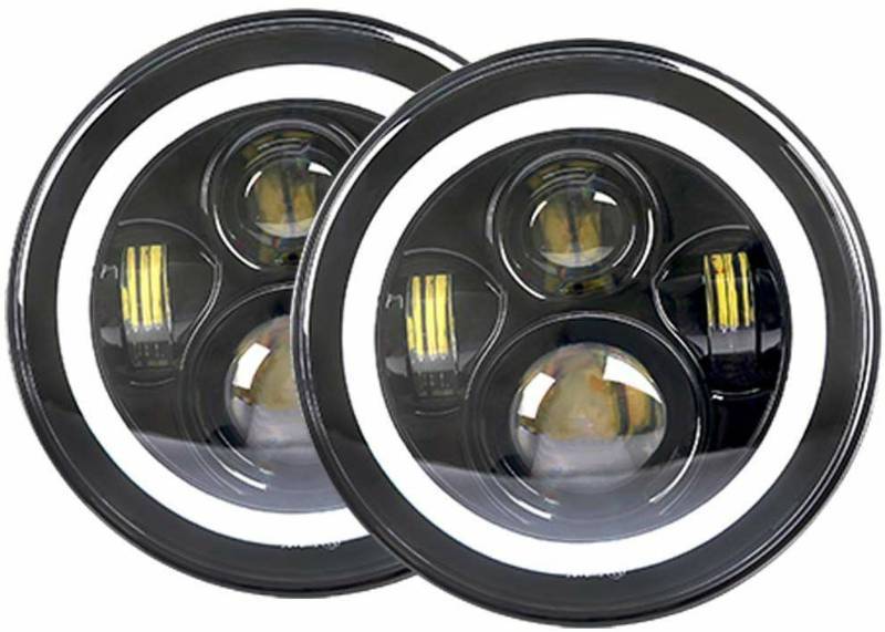 lot 16280 image: Hozan 7  Inch Round Halo Headlights 90W 9600 Lumens HiLo Beam LED Headlight with DRL and Turn Signal Lights Function for Jeep Wrangler JK