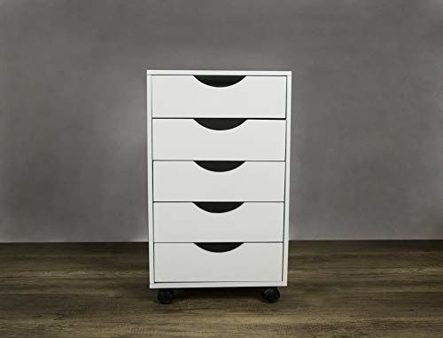 lot 16336 image: Julie-Home Wooden 5 Drawer Mobile File Closet Organizing Cart Cabinet White with Wheels for Home Office (JH17C202A)