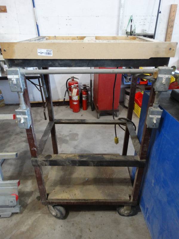 lot 4147 image: 3 shelf heavy duty shop cart w receptacles on wheels
