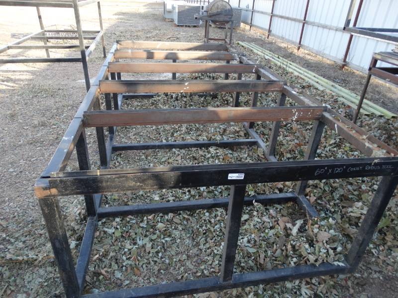 lot 4299 image: LARGE heavy duty metal frame welding table base on wheels- 60 x 120
