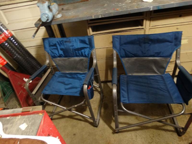lot 2005 image: Lot of 2 Natural Gear Folding Chairs