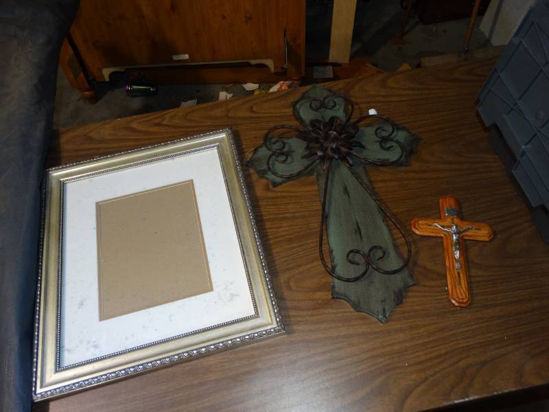 lot 2074 image: Two Decorative crosses  and picture Frame