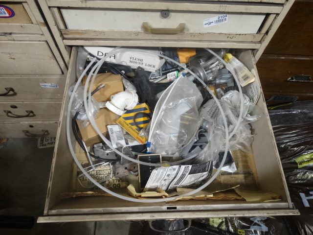 lot 2105 image: Drawer of Misc Hardware, Drawer Cincinnati Tool Co and craftsman C Clamps