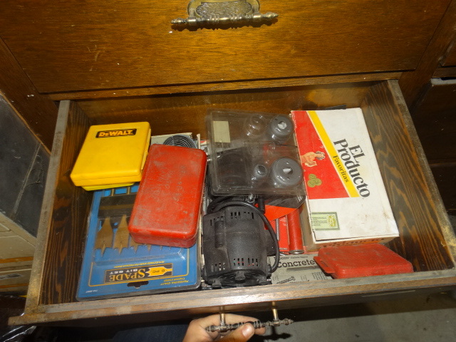 lot 2121 image: Drawer of Drill bits and Drill Sharpener