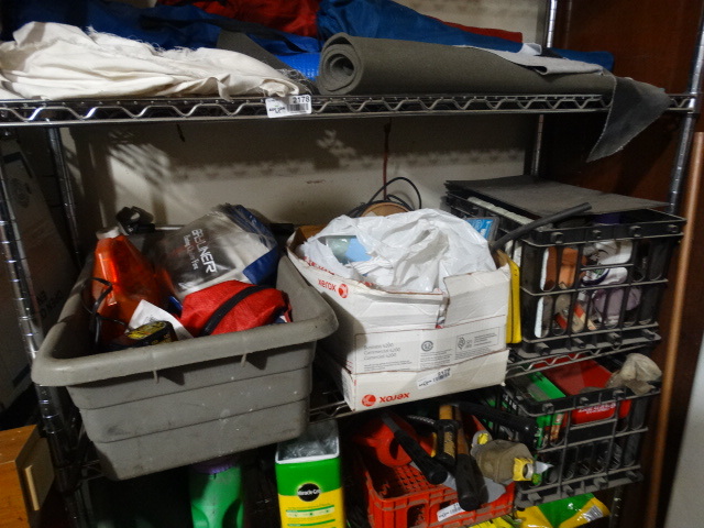 lot 2179 image: Shelf of misc Car Fluids, Hardware and yard fertilizer