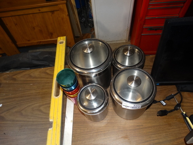 lot 2200 image: Set of 6 Canisters and colorful cups