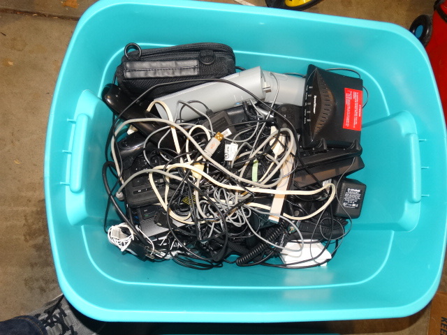 lot 2203 image: tote of misc electronics