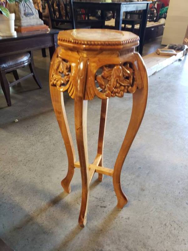 lot 7515 image: Hand Carved Marble Top French Tea Table 37 Tall