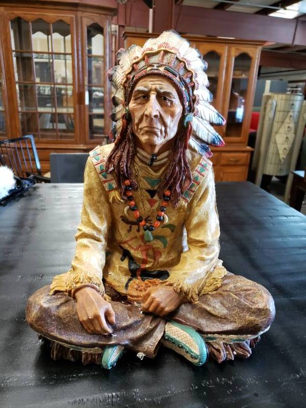 lot 7519 image: Native American Chief Sitting Statue