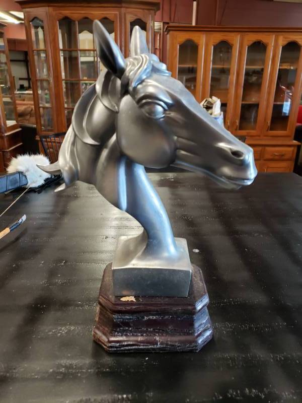 lot 7523 image: Silver Horse Head Statue