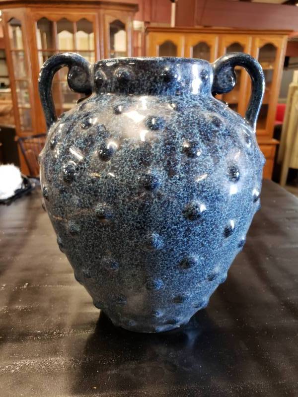 lot 7524 image: Blue Ceramic Vase with Handles