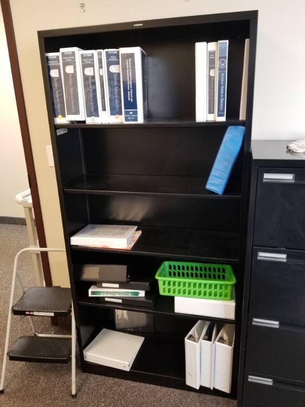 lot 3687 image: Metal Bookcase, 2 Drawer File Cabinet