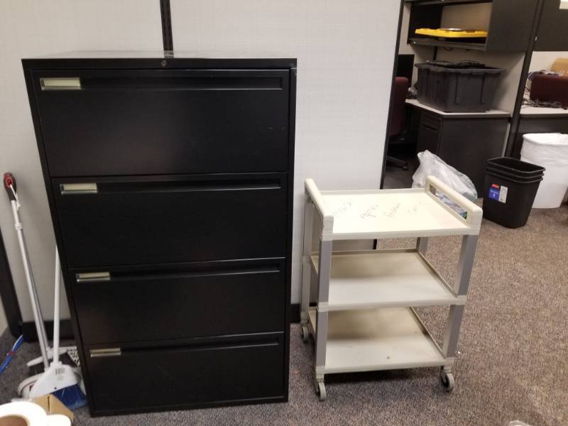 lot 3597 image: 4 Tier File Cabinet, Rolling Cart