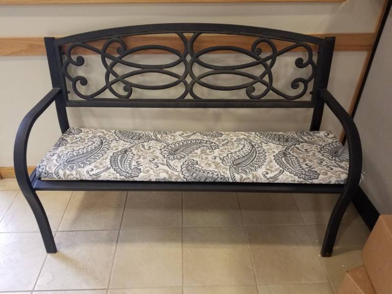lot 3634 image: 51in Metal Bench With 2 Cushions
