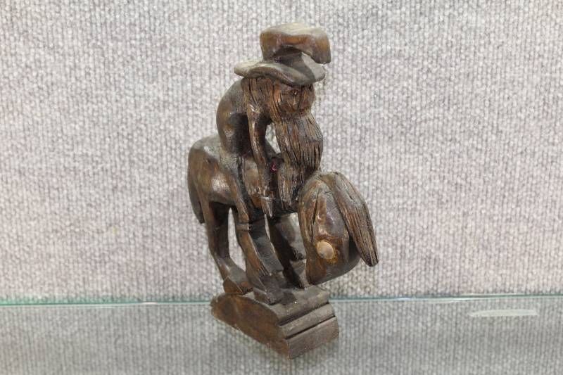 lot 2415 image: 1982 Artist Signed Folk Art Hand Carved Mountain Man on Mule Wood Figure