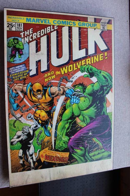 lot 2436 image: Large Format Marvel Comics Hulk Wolverine Cover Print.36X24 2013 Trends Int. Composite Mount. Some Damage See Photos.