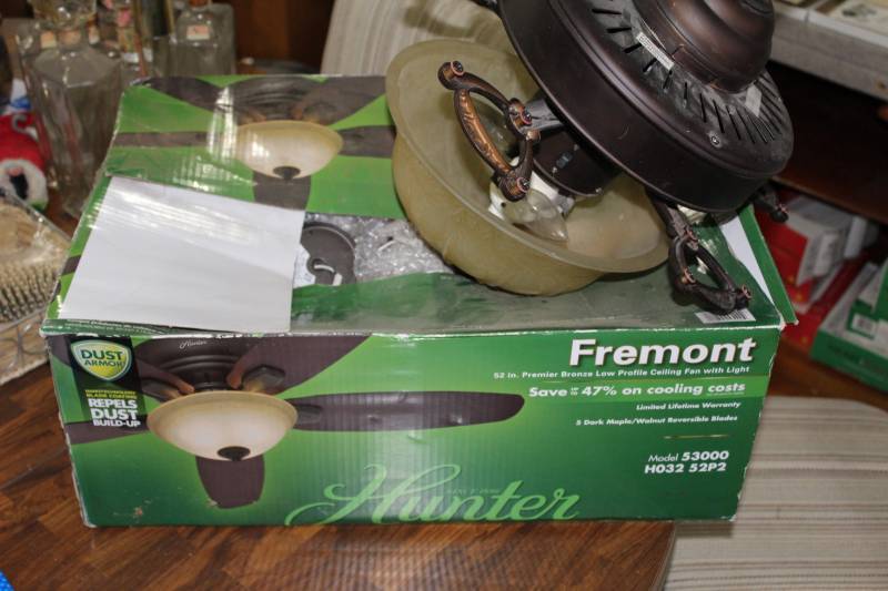 lot 2446 image: New Hunter Ceiling Fan with Light. Model 53000 in Box