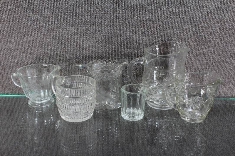 lot 2457 image: Lot of 6 Vintage Assorted Clear Glass Creamers Small Pitcher
