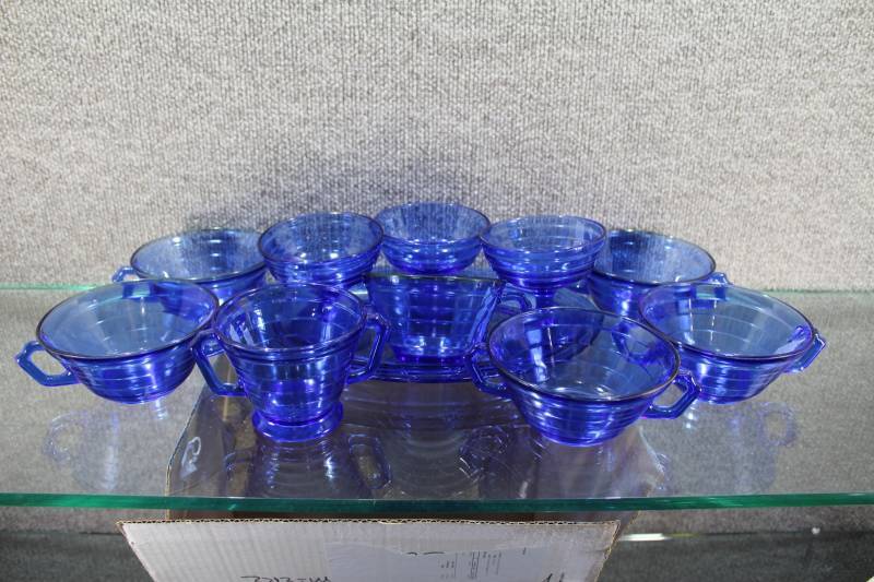 lot 2487 image: Lot of 11 Cobalt Blue Metropolitan Style Dishes