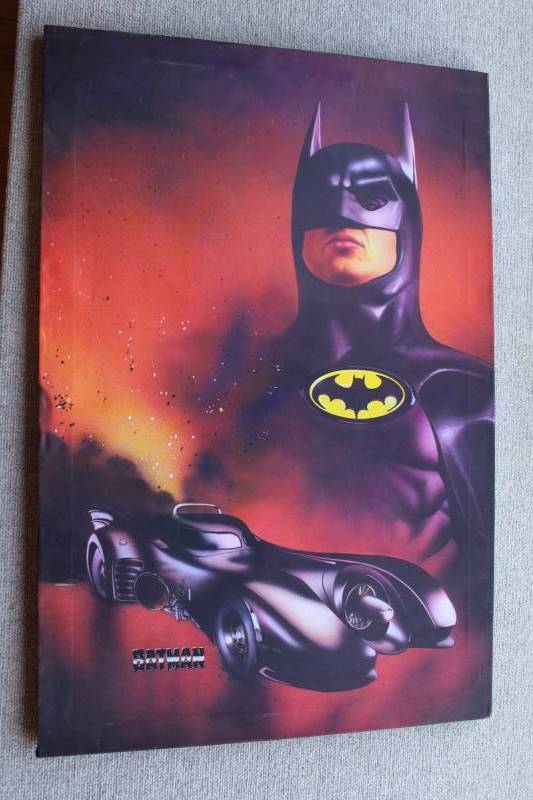 lot 2483 image: Tim Burton Michael Keaton Batman Batmobile Silk Print on Mount
