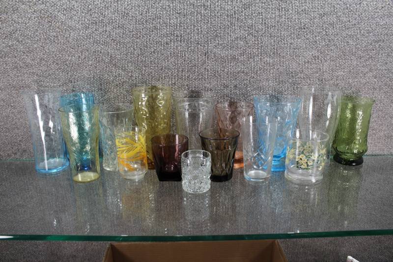 lot 2490 image: Lot of 16 Assorted Drinking Glasses Various Sizes and Styles