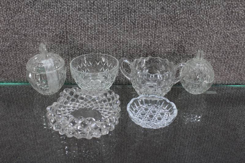 lot 2453 image: Lot of 6 Fostoria Style Pattern Assorted Glass Pieces